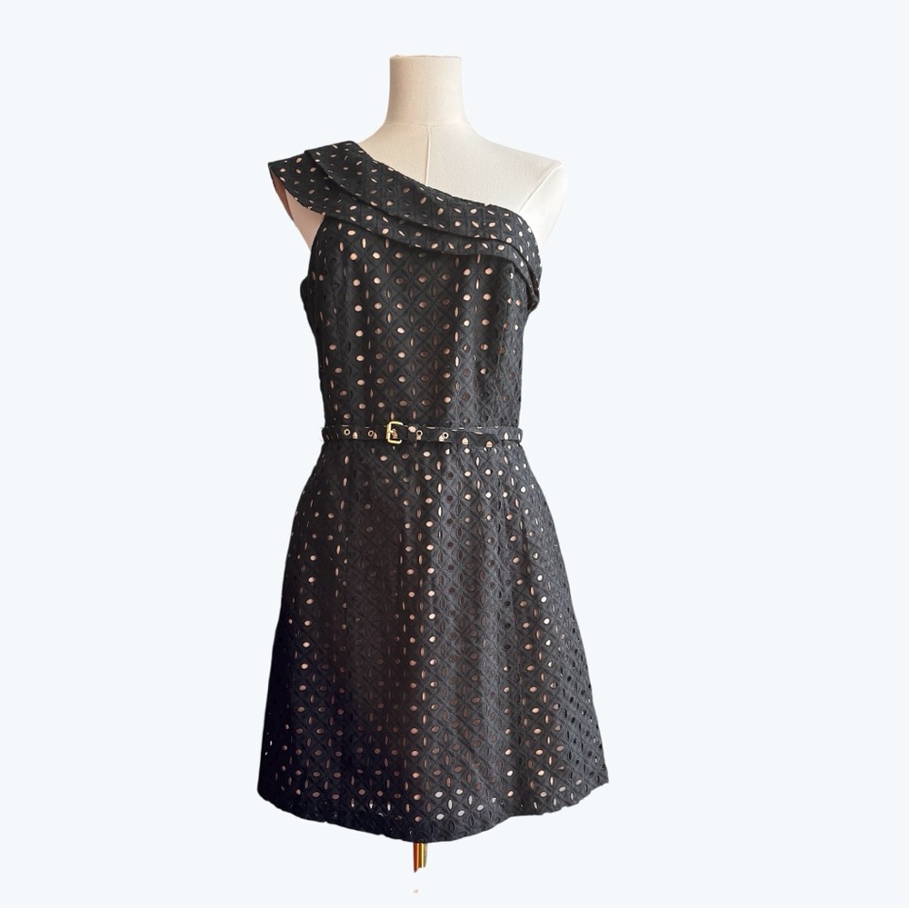 Michael Kors Elegant Black One-Shoulder Belted Mini Dress